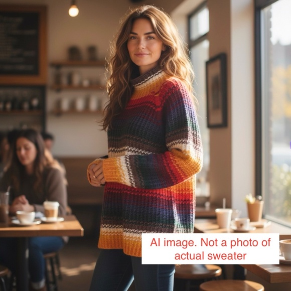 Vintage EXP Jeans No.4 Striped Mock Turtleneck Sweater Women’s Large Boho Retro - Picture 2 of 12